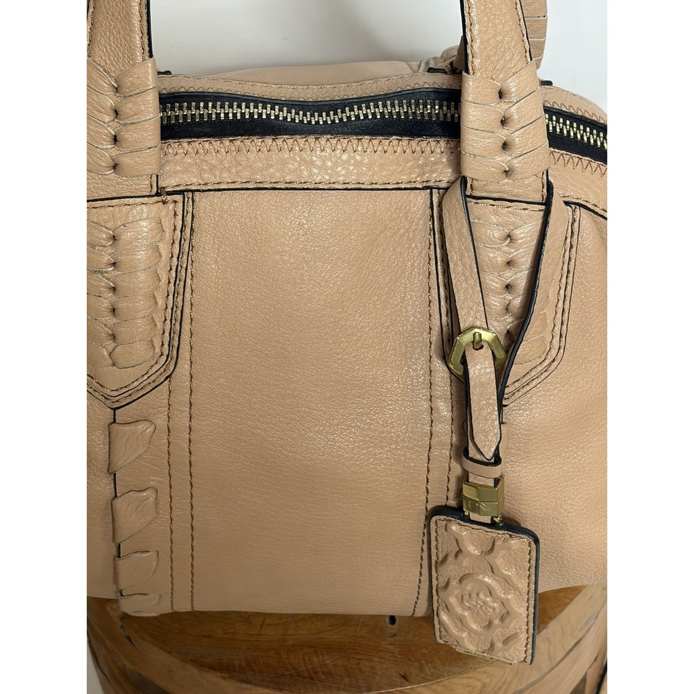 Oryany Tan Leather Whipstitch Satchel Crossbody Handbag Gold Hardware - Picture 7 of 10
